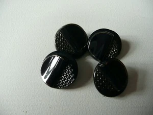 4 boutons vintage verre noir et argent - Imagen 1 de 2