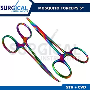 2 fórceps de mosquito hemostato de 5" recto y curvo arco iris color grado alemán - Imagen 1 de 12