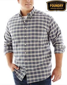 NWT 4xl FOUNDRY GREY PLAID LONG SLEEVE BUTTON FRONT OXFORD B&T SHIRT 4X - Picture 1 of 4