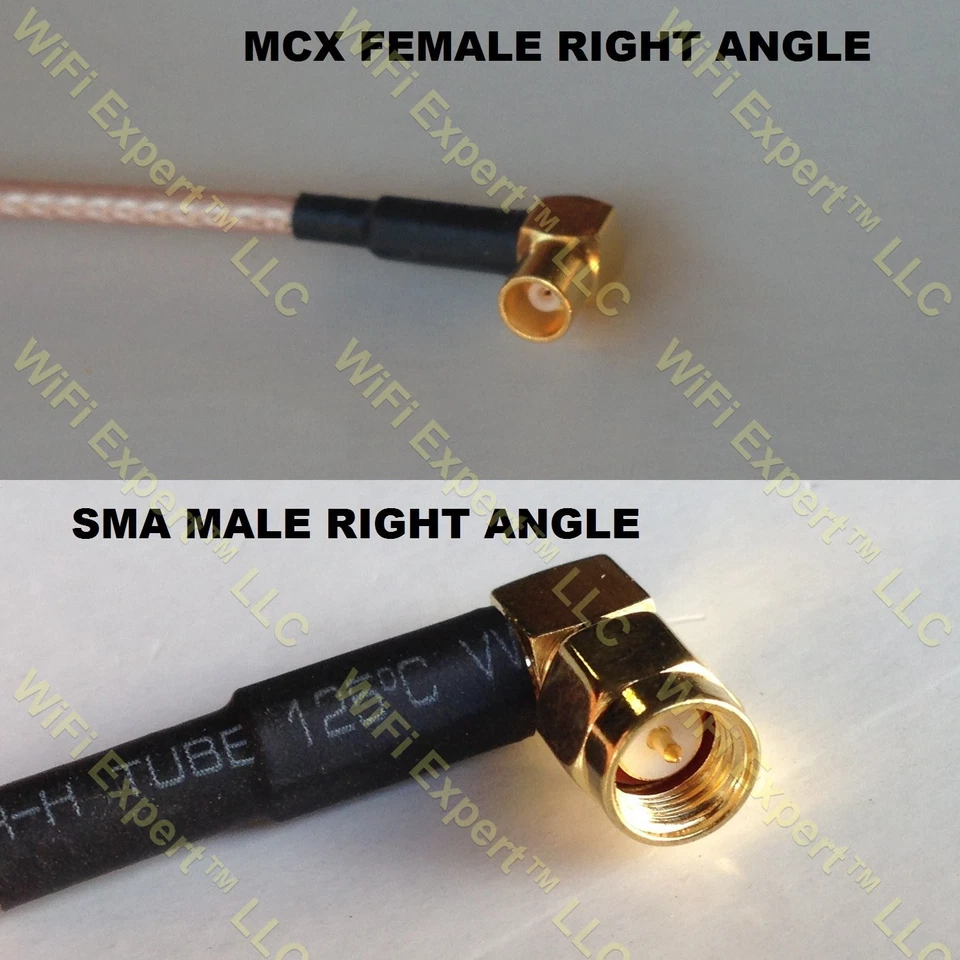 USA-CA LMR100 MCX FEMALE ANGLE to SMA MALE ANGLE Coaxial RF Pigtail Cable - Image 1 of 1