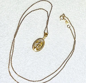 Collar Colgante Madre María Oro Sólido 14k Ovalado 16mm X 10mm Doble Cara 18" - Imagen 1 de 9