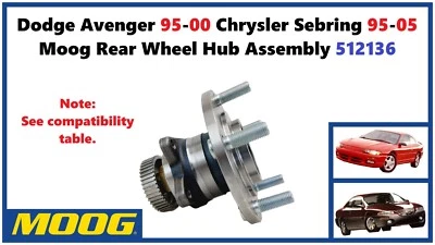 Conjunto de buje de rueda trasera Dodge Avenger 95-00 Chrysler Sebring 95-05 Moog 512136 Foto 1 de 4