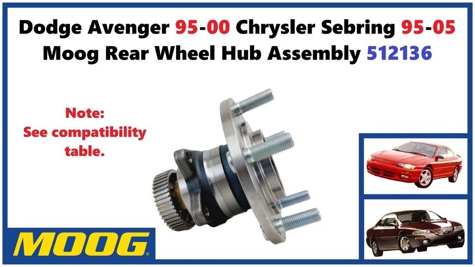 Conjunto de buje de rueda trasera Dodge Avenger 95-00 Chrysler Sebring 95-05 Moog 512136 Foto 1 de 4