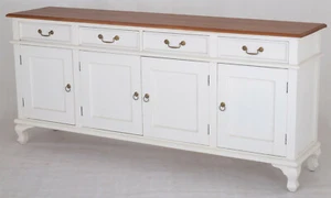 Timber Buffet, Queen Ann, 2 Tone White Pecan W200cm, Sideboard 4 Door 4 Drawer. - Picture 1 of 1