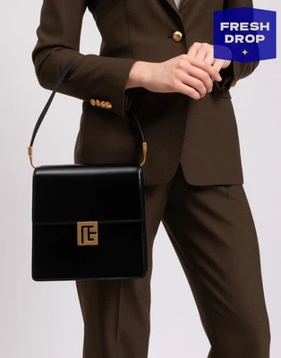 PVP €1820 BALMAIN Bolso de Hombro de Cuero Ely Negro Logo Cierre Abatible Hecho en Italia Foto 1 de 4