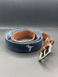 Cintura PETER MILLAR "gabbiano" ricamata in tela e pelle blu navy taglia 38 USA - Foto 1 di 4