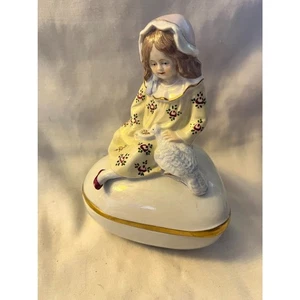 Sitzendorf Porcelain Heart Shaped Box w Girl Feeding Dove Figural C1880 - Picture 1 of 5