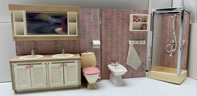 Juego de baño vintage años 70 Lundby tocador inodoro bidé ducha Foto 1 de 4