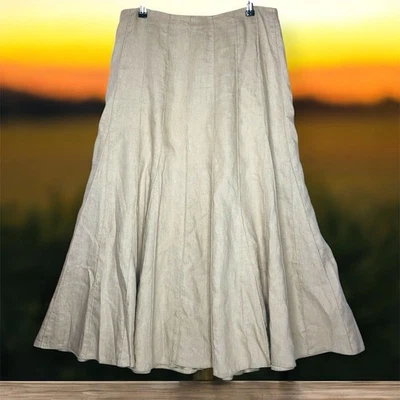 Maxi Falda Jill Fit & Flare Lino Talla 12 Beige Metálica Viaje Boho Romántica Foto 1 de 4
