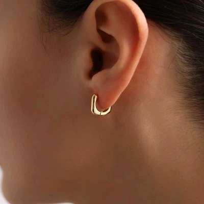 Gold Plated Tiny Square Huggie Hoop Earrings Silver Women Earrings Gift for him - Image 1 of 4
