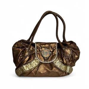 Baby Phat brown and gold metallic big shoulder bag with cat and rhinestones - Picture 1 of 5