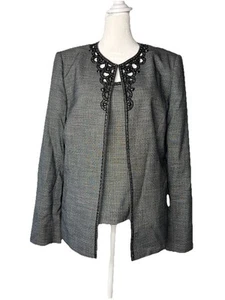 Tahari Arthur S.Levine Suit Top And Jacket Combo Sz 10 Lined Beaded Gray & Black - Picture 1 of 15