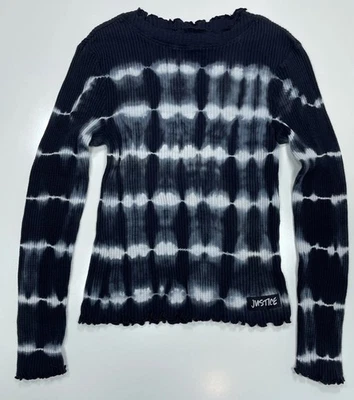 Camisa Justice Girls Negra, Azul y Blanca TieDye Cuello Simulado Manga Larga Talla L Usada Foto 1 de 4