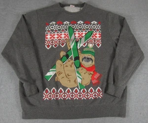 Ugly Christmas Sweater Mens XL Gray Skiing Sloth Holiday Time - Picture 1 of 10