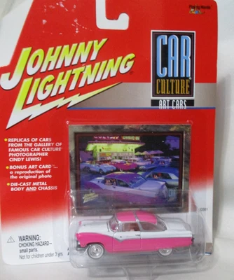 Johnny Lightning 1955 Ford Crown Victoria Pink & White 1:64 Diecast Rubber Tires - Image 1 of 4