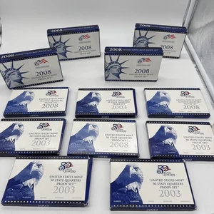 Large LOT (12) 2008 United States Mint Proof Set & State Quarter Set 2003 W/ COA - Picture 1 of 8