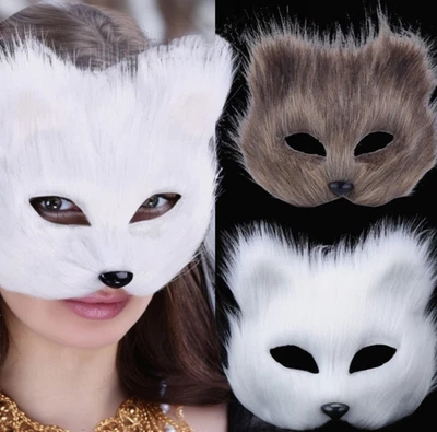 Adult Kids Animal Fluffy Fur Fox Wolf Halloween Fancy Face Mask Cover Dress up  - Image 1 of 4