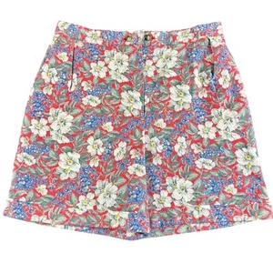 Jones New York Linen Cotton Shorts Petite Women Size 8P Red White Blue Floral - Picture 1 of 8
