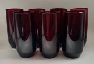Vtg Anchor Hocking Newport Royal Ruby Flat Iced Tea 6" Set Of 7 - Picture 1 of 21