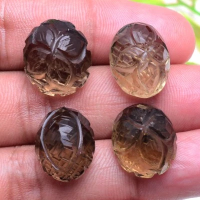 4 piezas piedras preciosas sueltas de cuarzo ahumado natural ovaladas mogoles talladas a mano de 17 mm-18 mm Foto 1 de 4