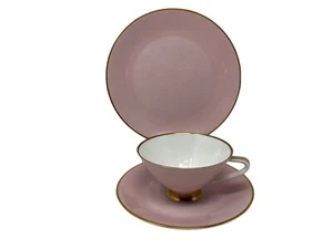 Art Deco Hutschenreuther Selb Teacup-Saucer-Dessert Cashmere Pink Gold Trim - Picture 1 of 7