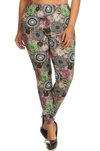 Plus Size Abstract Print, Full Length Leggings In A Slim Fitting Style With A Ba - Picture 1 of 5