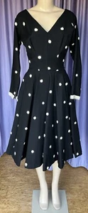 TRUE VINTAGE 1950’s Rockabilly Black Wool/Ivory Mohair Fit/Flare Dress Size S - Picture 1 of 12