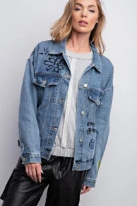 EASEL CLOTHING EMBROIDERY WASHED DENIM JACKET SIZE SMALL -A MUST HAVE!!! - Picture 1 of 10