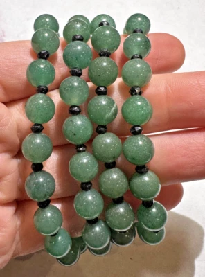 Spinaci Giada Verde 8mm Nero Perlina Cristallo Filo Argento 56.1g Chiusura 28 " - Immagine 1 di 4