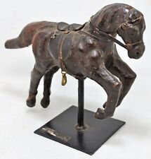 Vintage Leather Horse Figurine on Stand Original Old Hand Crafted