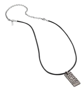 Police Armature Herren Halskette Kette aus Leder Schwarz mit Anhänger Grau 70 cm - Bild 1 von 3