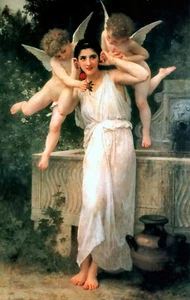 Impresión de reproducción de bellas artes ángeles querubines mujer joven de William Bouguereau - Imagen 1 de 1