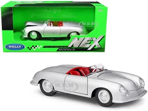 PORSCHE 356/1 ROADSTER SILVER W/RED INTERIOR 1/24 DIECAST MODEL CAR WELLY 24090 - Picture 1 of 3
