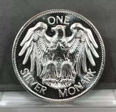 One Silver Monark ~ Eagle ~ Ronda de plata fina 999 de 1 oz ~ Redonda de plata vintage Foto 1 de 4