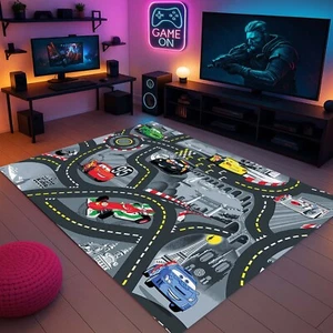Race Car Rug, Racing Track Rug, Kids Car Mat, Boys Play Rug, Speed Road Mat, Car - Picture 1 of 11
