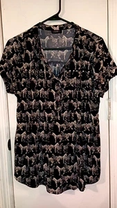 Cocomo Zebras Ladies Large Black 1/2 Button Studded Short Sleeve Blouse. - Picture 1 of 3
