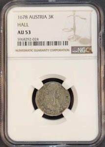 1678 AUSTRIA SILVER 3 KREUZER 3K LEOPOLD I HALL MINT NGC AU 53 GREAT COIN - Picture 1 of 3