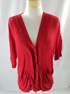 New Kensie Womens Cardigan Buttons Solid Red Short Sleeves Viscose Size Small - Picture 1 of 7