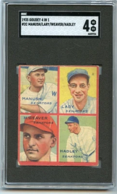Goudey 1935 4x1 Bump Hadley Heinie Manush Senators #2C ⭐️👀⭐️ SGC grado 4 Foto 1 de 2