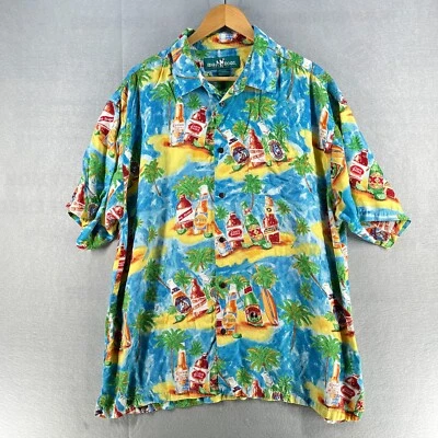 Camisa abotonada vintage Big Dogs para hombre XL azul México playa cerveza estampados por todas partes Foto 1 de 4