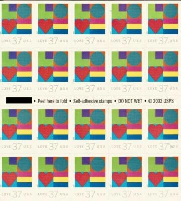 US #3657a MNH Booklet 2002 37c Love Heart Circle Art [B11111 BC187] - Image 1 of 2