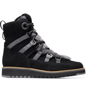Cole Haan Womens Zerogrand Luxe Hiker Boots W22608 Black Fur-Suede/ Grey - Picture 1 of 6