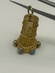 Vintage 18k Gelbgold ��Gitter Schiefer Turm von Pisa mit blauem Türkis - Bild 1 von 8
