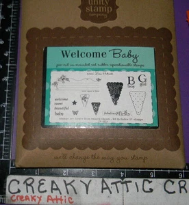 WELCOME BABY 11 CLING RUBBER STAMPS UNITY STAMP COMPANY PENNANT TAGS BOY GIRL - Picture 1 of 1