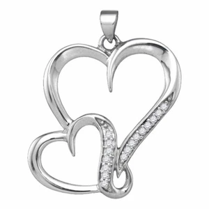 Sterlingsilber Rund Diamant Doppelherz Mode Anhänger 1/10 Ctw - Bild 1 von 1