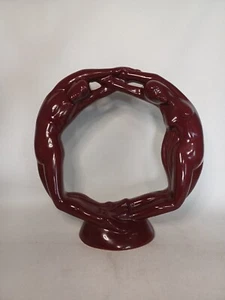Burgundy/Red Vintage 1980s Haeger Pottery Circle of Love Sculpture Art Deco - Picture 1 of 5