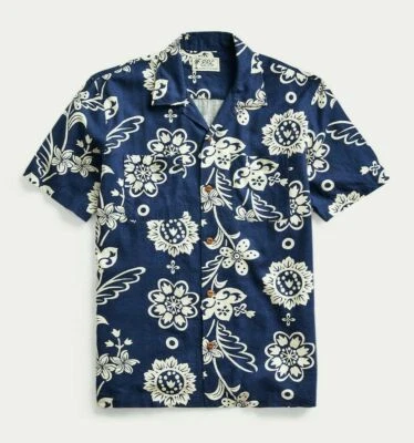 RRL Ralph Lauren Vintage Inspired Hawaiian Navy Floral Print Shirt-MEN-XL - Image 1 of 3