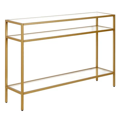 Henn&Hart 42" Brass Metal/Glass Console Table - Image 1 of 4