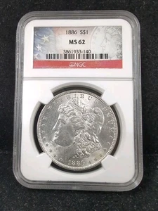 Dólar de plata Morgan 1886 $1 NGC MS 62 #5421 - Imagen 1 de 3