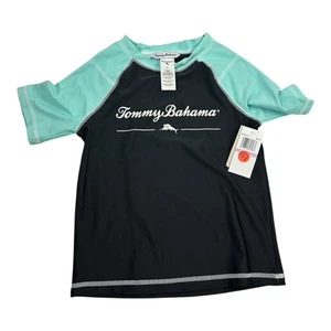 Tommy Bahama Youth Boy's 6 Short Sleeve Rash Guard Swim Shirt Black/Gray Marlin - Picture 1 of 6